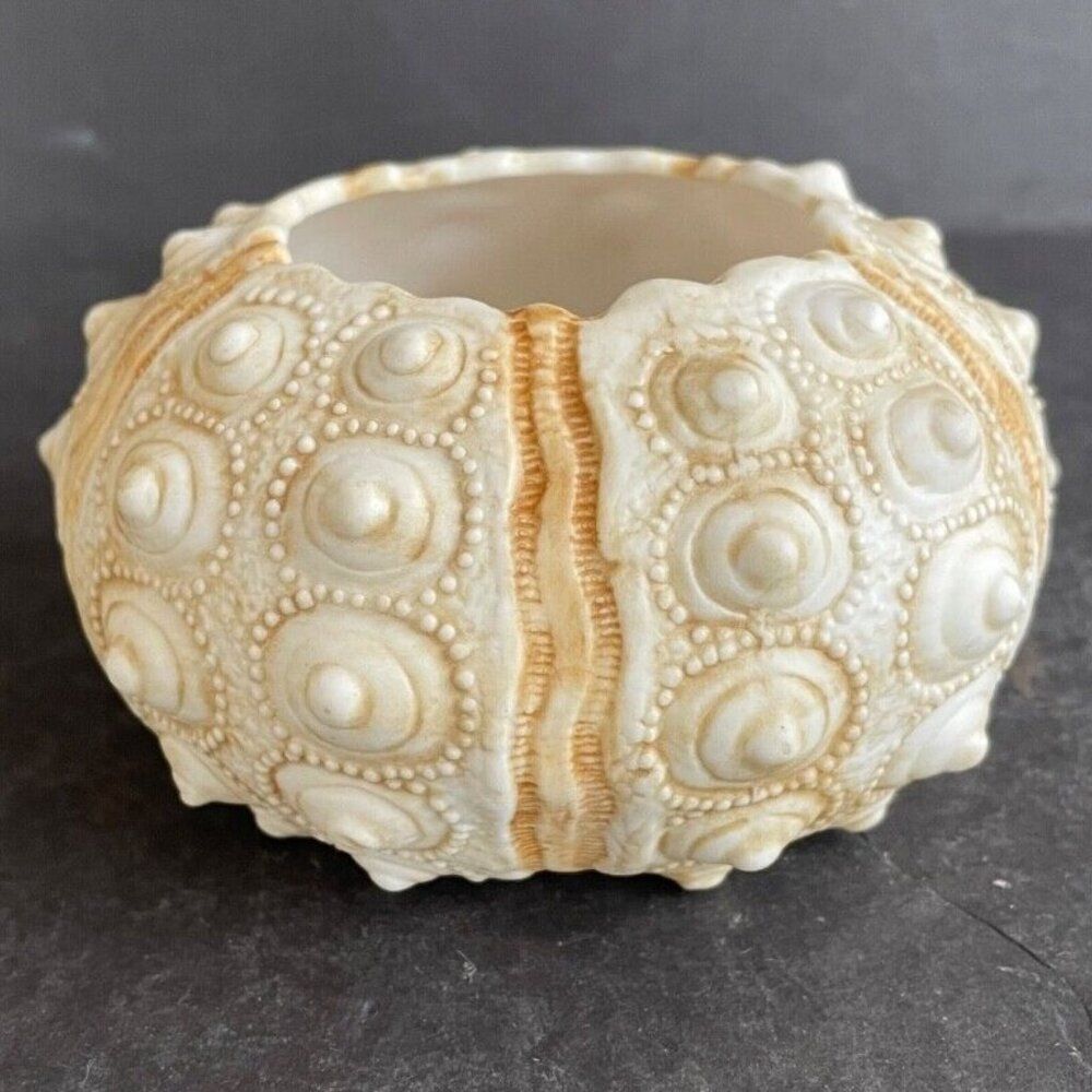 2 Sea Urchin Vases Votive Holders 4" Porcelain Coastal Beach Ocean Shore Decor
